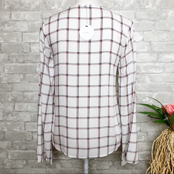En Creme | Red/Blue Plaid/Checkered Long-sleeve Top Small - Picture 3 of 8